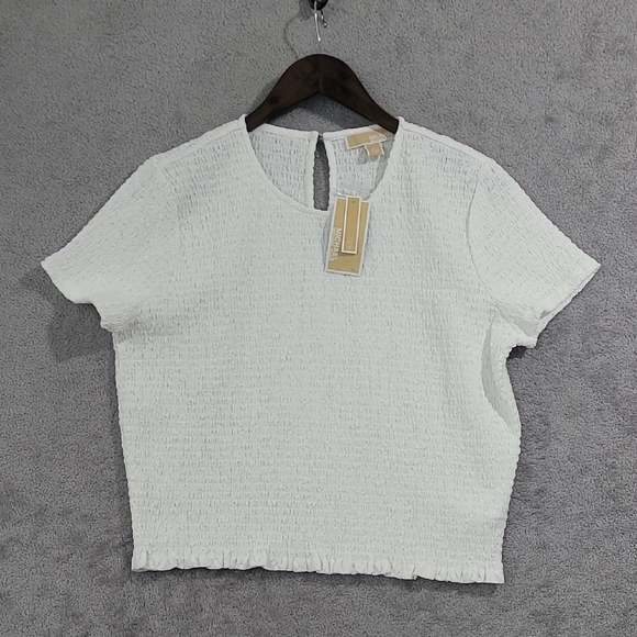 NEW Michael Kors Womens XL Crewneck Crinkle Smock White Top - Picture 1 of 7